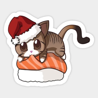 Brown Stripped Cat Salmon Sushi Christmas Sticker